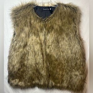 Tanming Faux Fur Vest XXL Brown Sleeveless Open Front Winter Layer